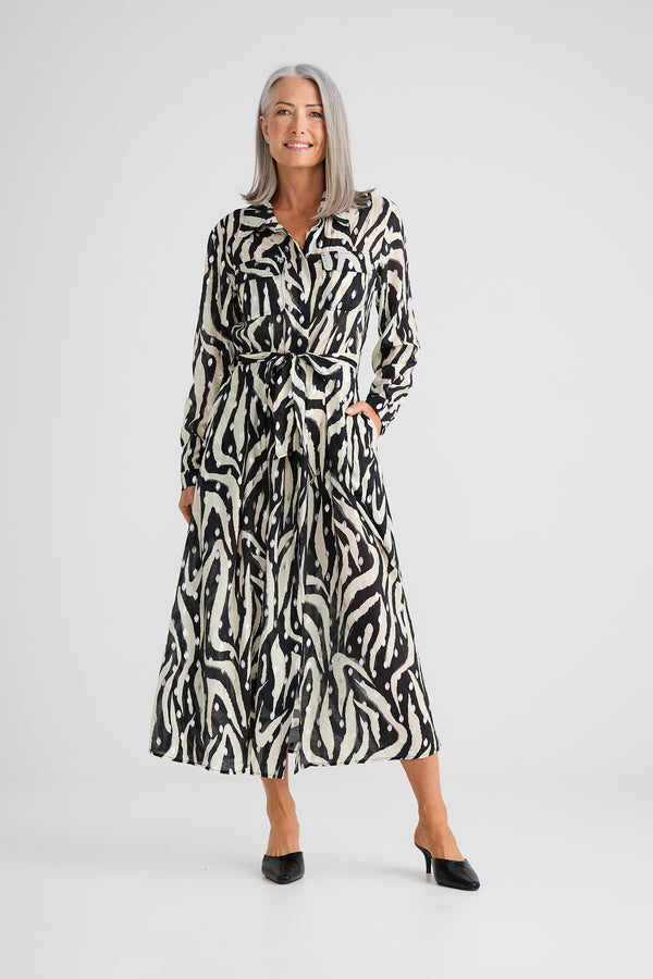 Rossellini Long Sleeve Dress Zebra Print
