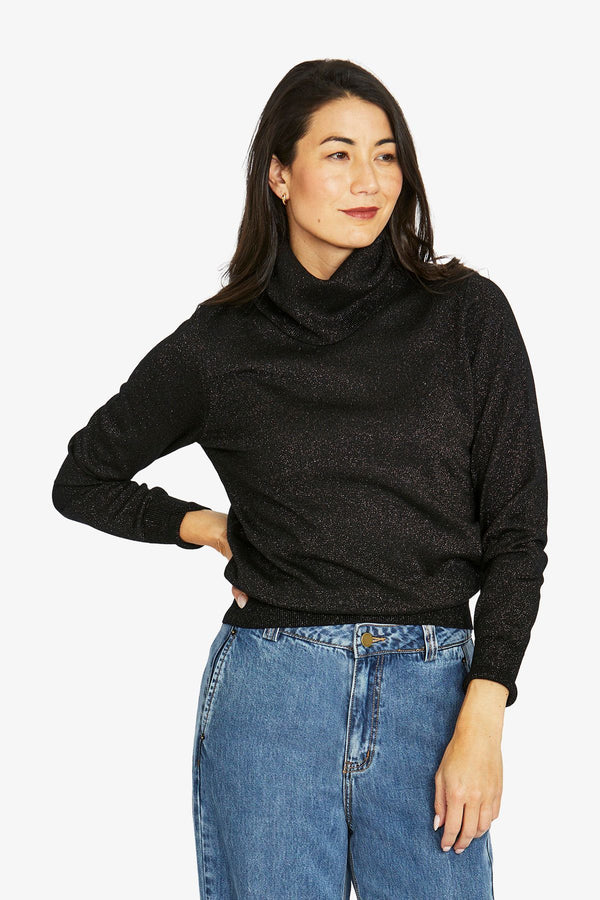 Metallic Cowl Pullover