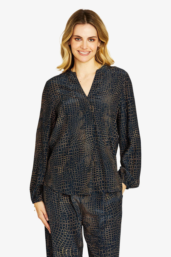 Alligator Print V-Neck Blouse